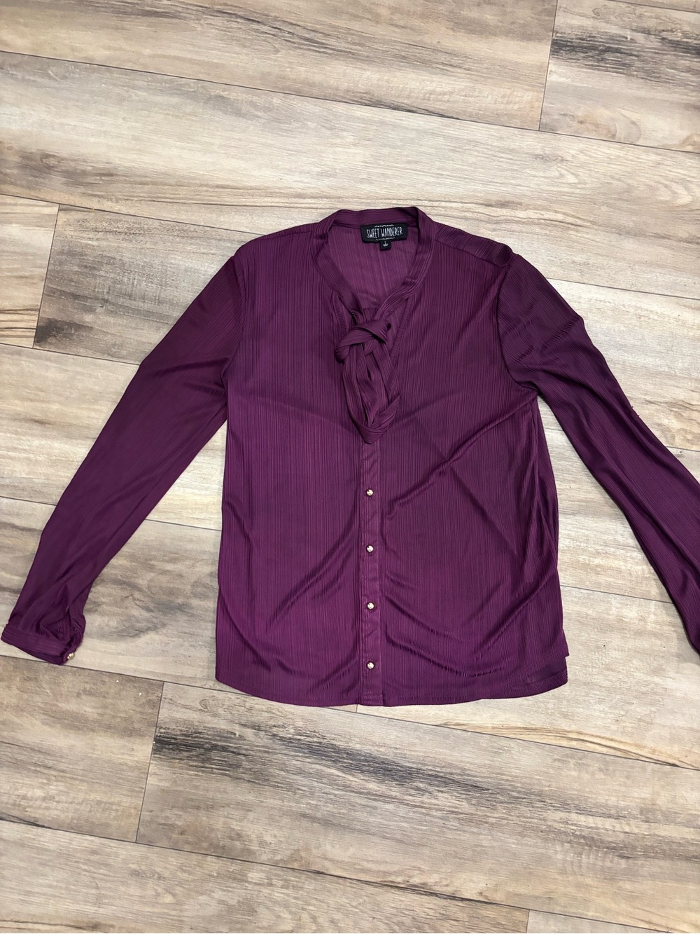 Sweet Wanderer Plum Tie-Neck Long Sleeve Blouse